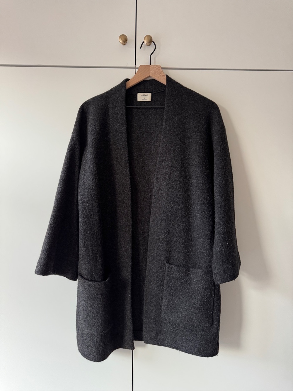 Aritzia Charcoal Wool Cardigan Overcoat with Pockets
